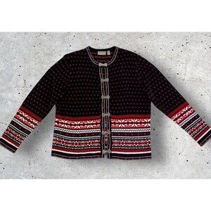 Croft & Barrow Women’s Large Cardigan Velour Knit Snowflake Metal Clamps Nordic